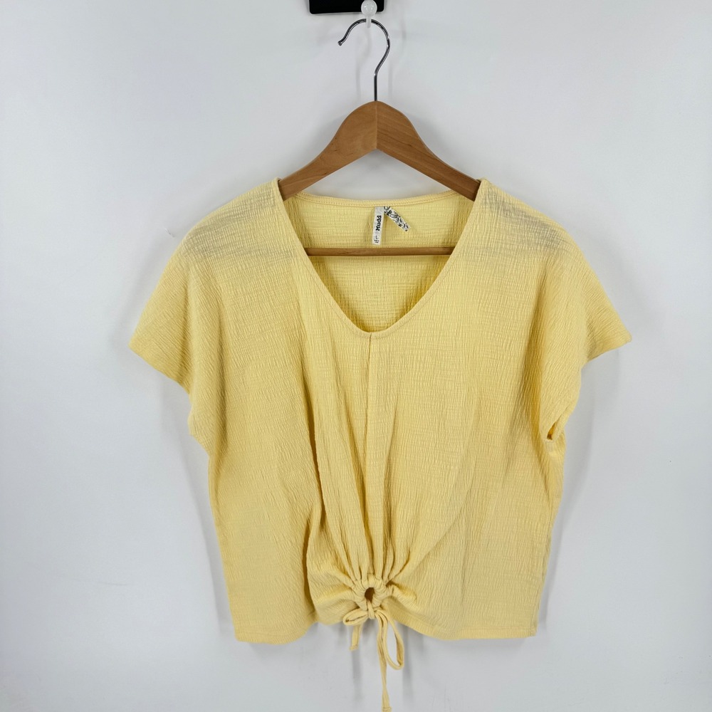 Mudd Butter Yellow Knit Tie Front Top Large Casual Boho Pastel Spring Summer